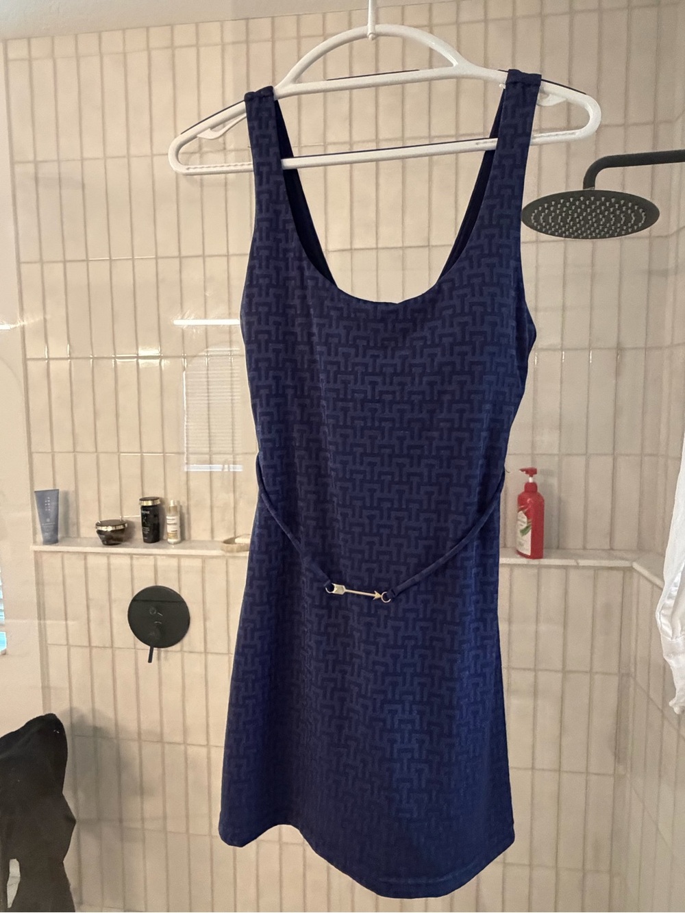 The Upside Deep Blue Textured Scoop Neck Mini Dress